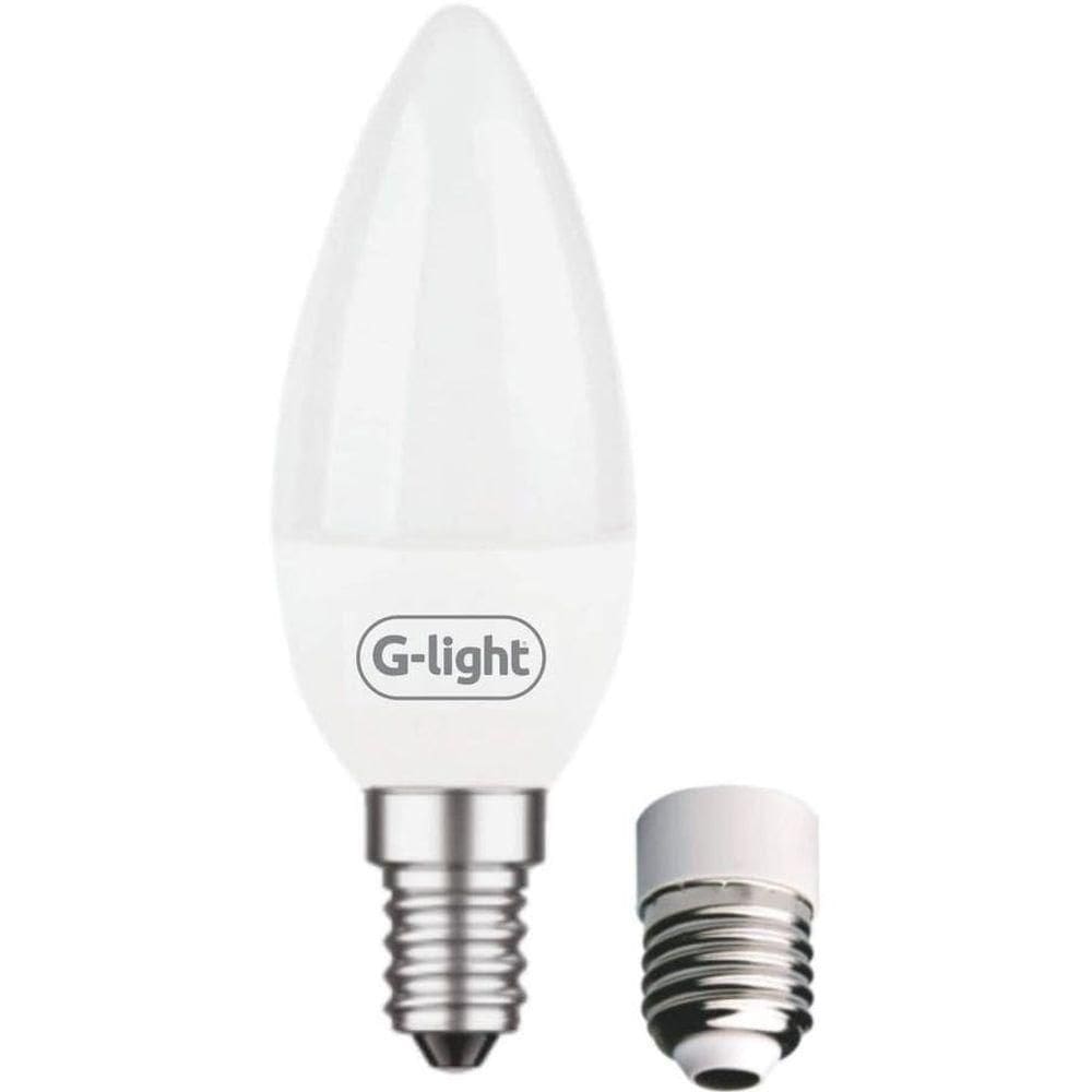 Lâmpada Led Vela 4w Bivolt E-14 3000k Leitosa Com Adap. E-27 - G-light