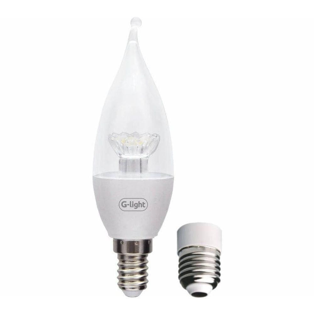 Lâmpada Led Vela 4w Bivolt E-14 6500k Com Adap. E-27 Bico Torto - G-light