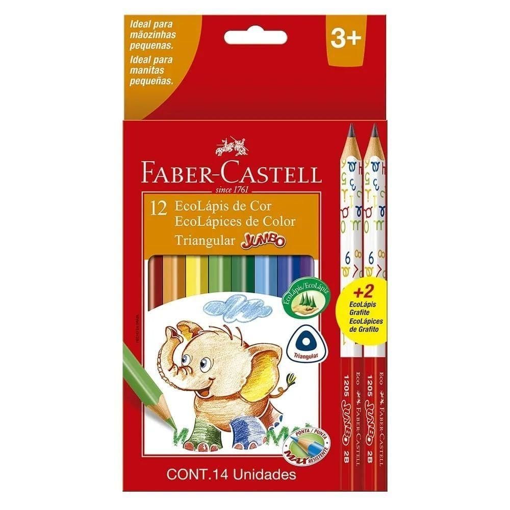 Lápis De Cor 12 Cores Jumbo + 2 Lápis Preto - Faber Castell
