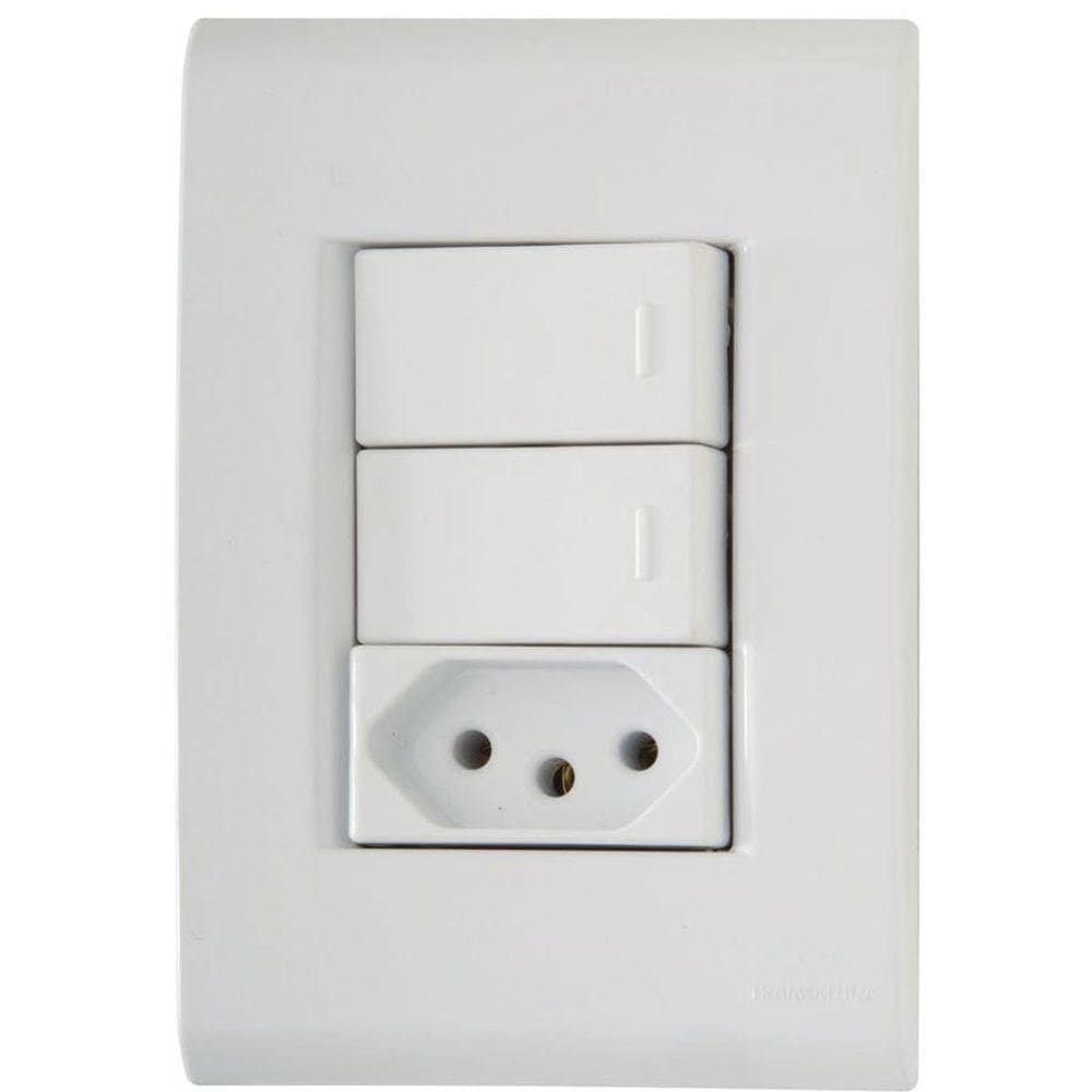 Conjunto 4" X 2" De 2 Interruptores Simples + 1 Tomada 2p+t 10a 250v - Tramontina
