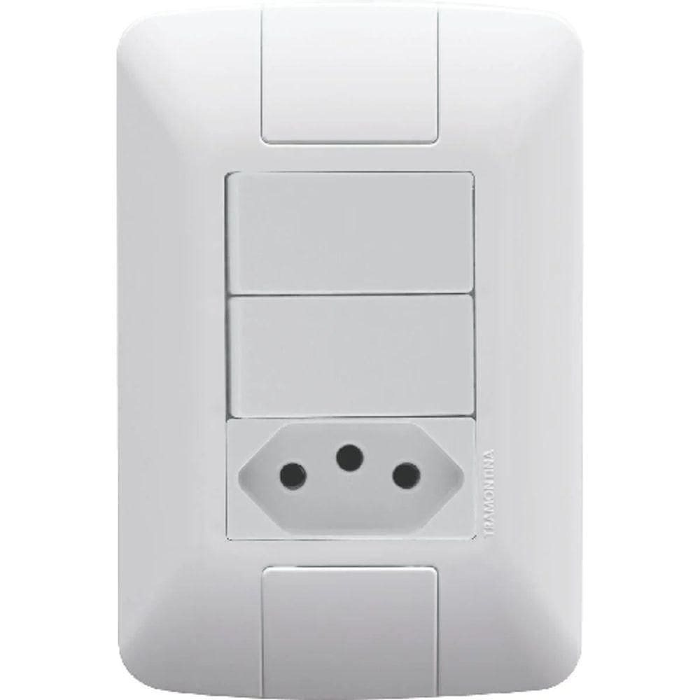 Conjunto Placa Com 2 Interrupitor Simples 6a + 1 Tomada 10a Aria Branca - Tramontina