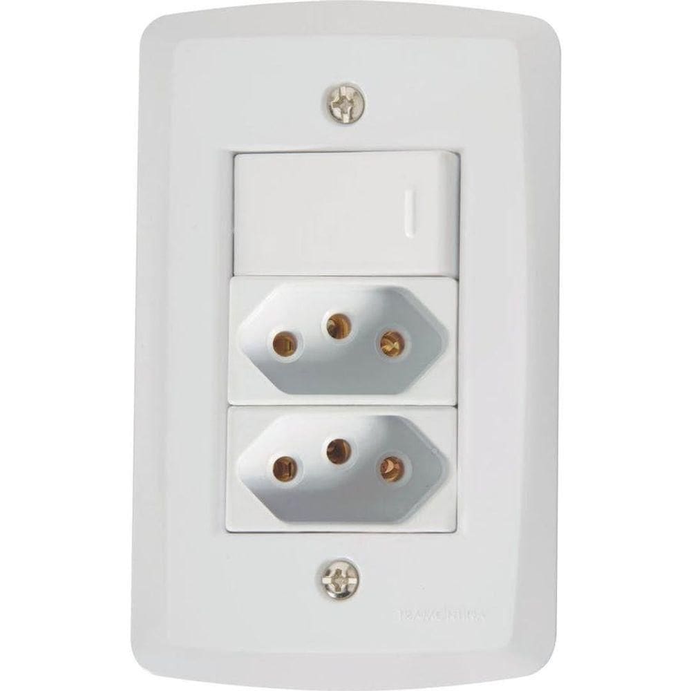 Conjunto 4 X 2 Com 1 Interruptor Simples 10a 250v E 2 Tomadas 2p+t 10a 250v Lux2 Branco - Tramontina