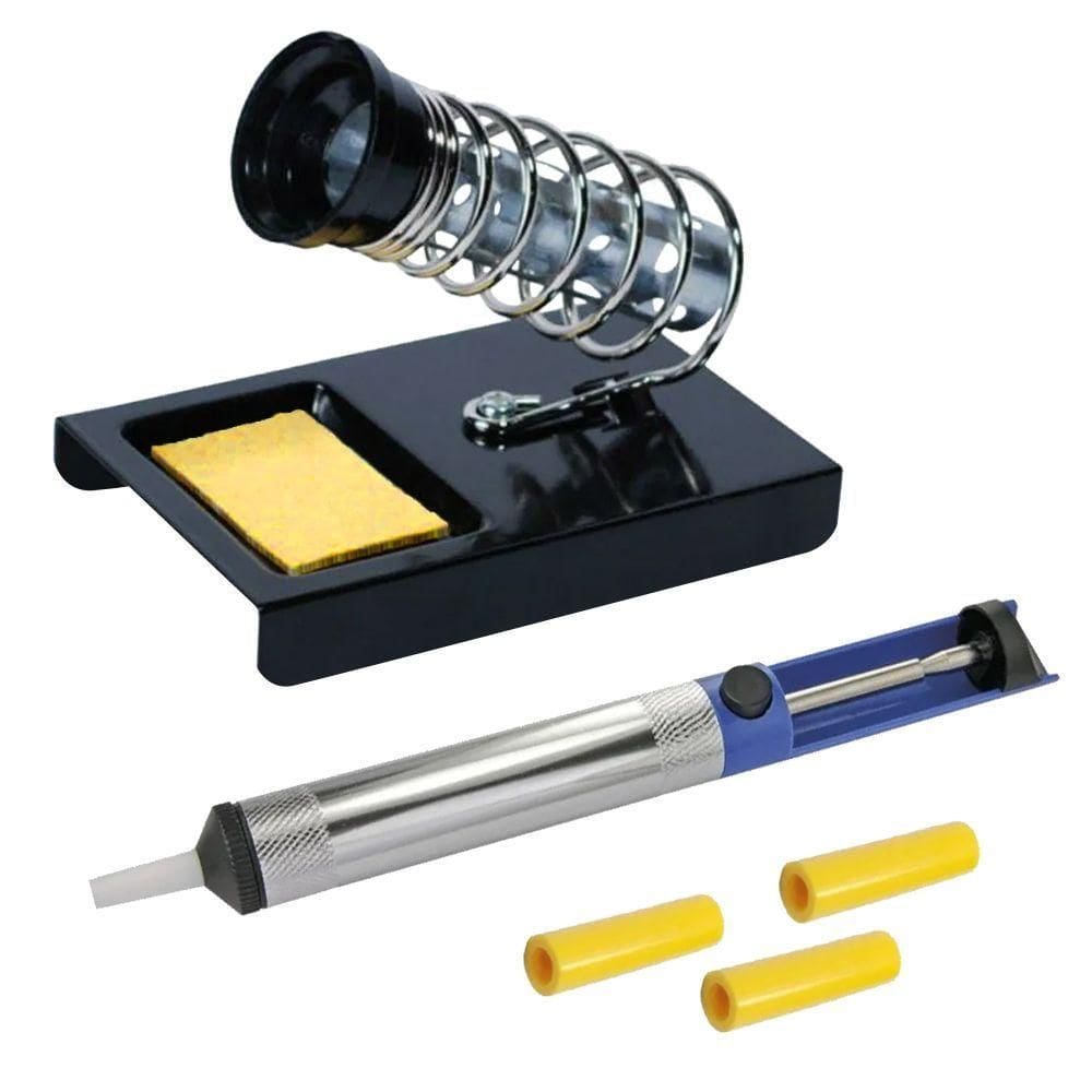 Kit Suporte Ferro De Solda + Sugador + 3 Protetores De Bico
