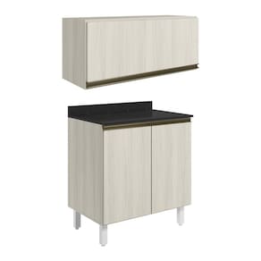 Armario Aereo E Balcao MDF 80cm Kali Bianco Toq Bianco Toq Nicioli