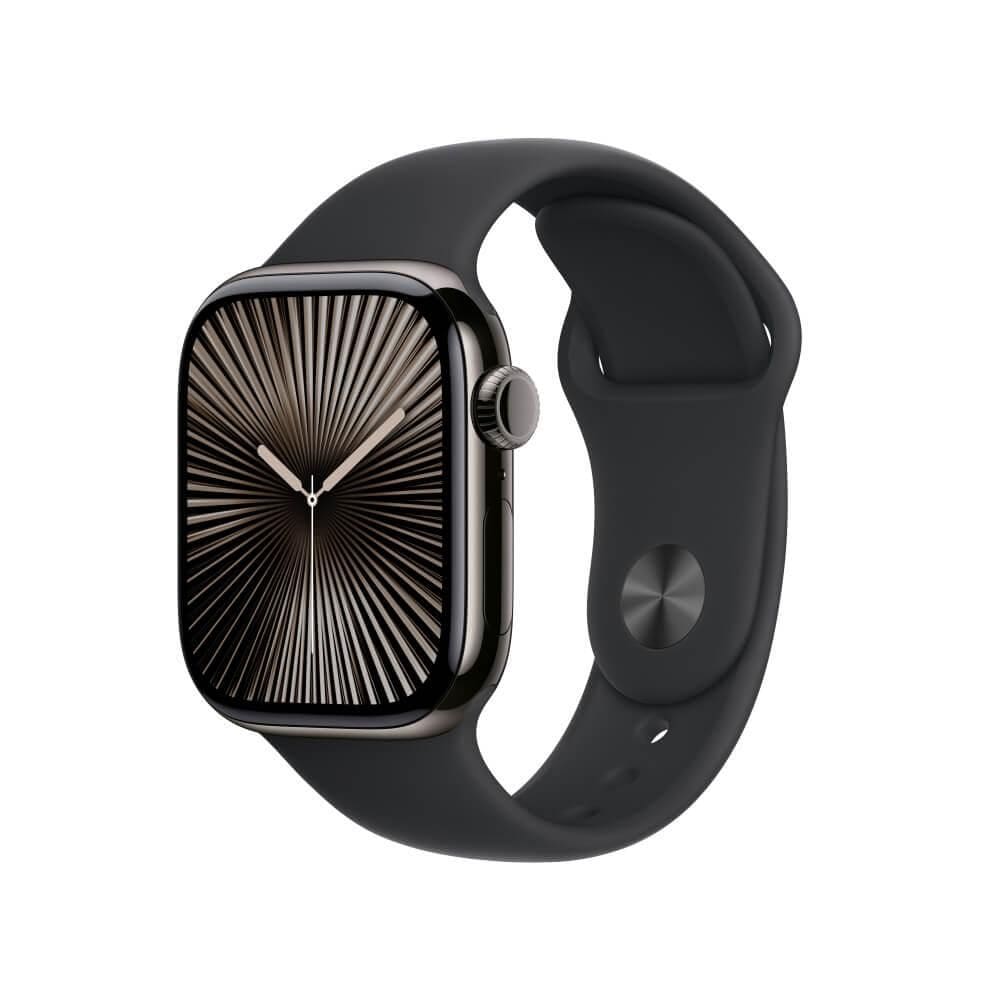 Apple Watch Series 10 GPS + Cellular • Caixa ardósia de titânio – 42 mm • Pulseira esportiva preta – M/G
