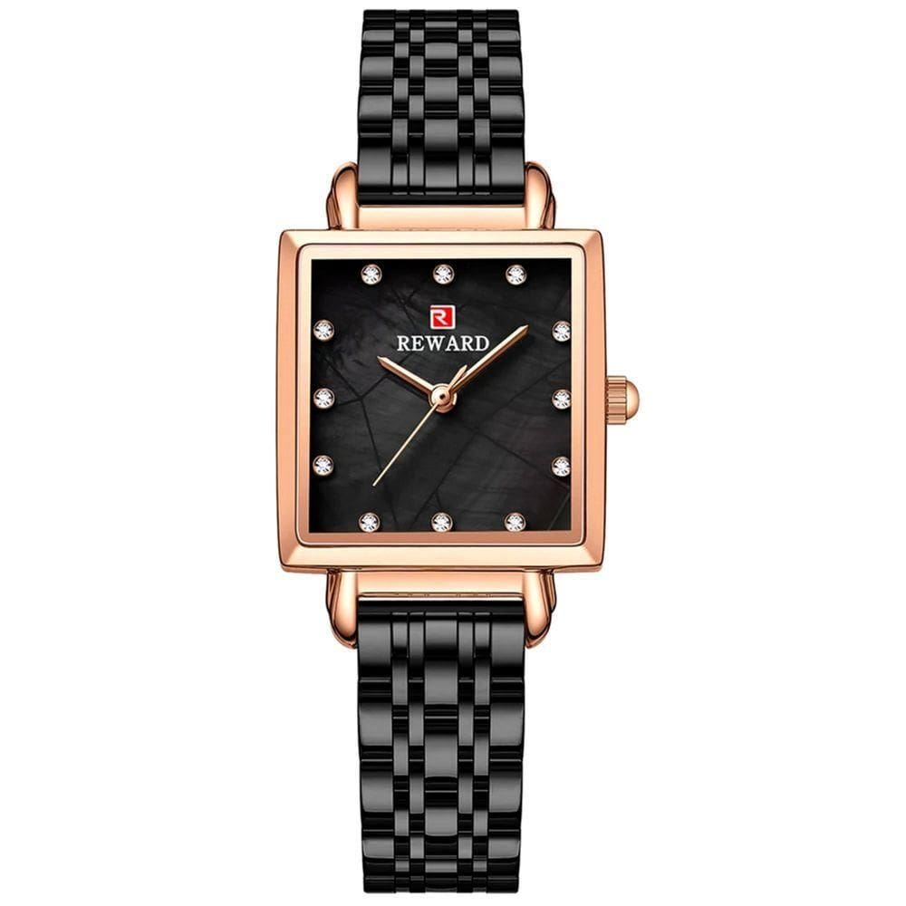 Relógio De Pulso De Quartzo Quadrado Feminino Impermeável Com Strass Elegante Preto