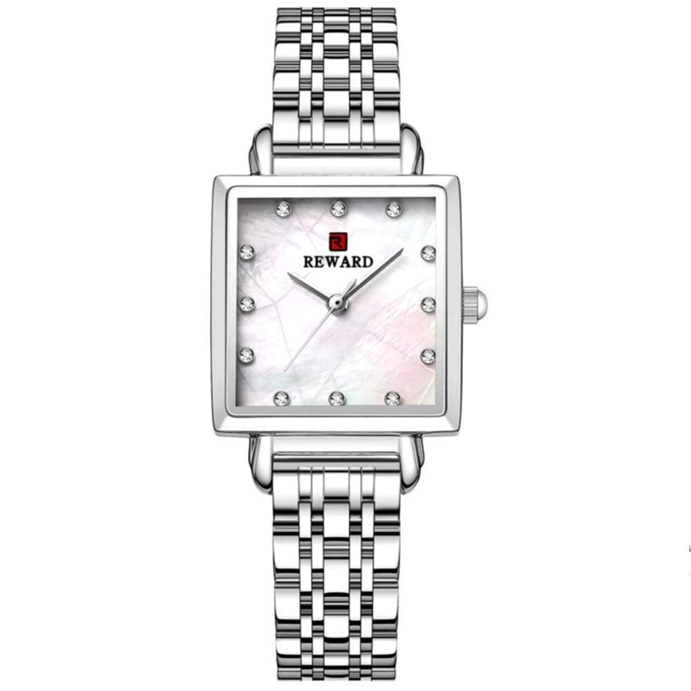 Relógio De Pulso De Quartzo Quadrado Feminino Impermeável Com Strass Elegante Prata