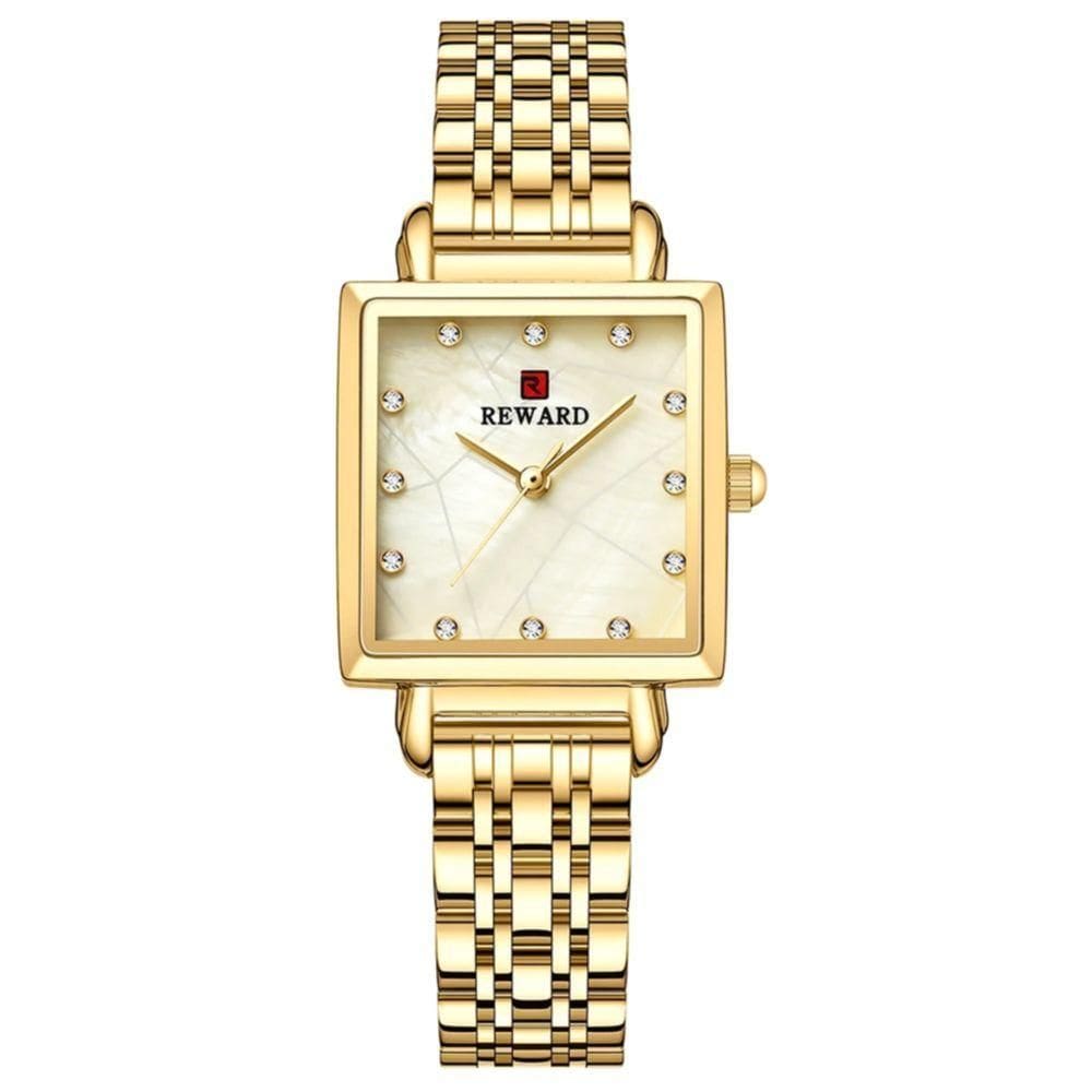 Relógio De Pulso De Quartzo Quadrado Feminino Impermeável Com Strass Elegante Dourado