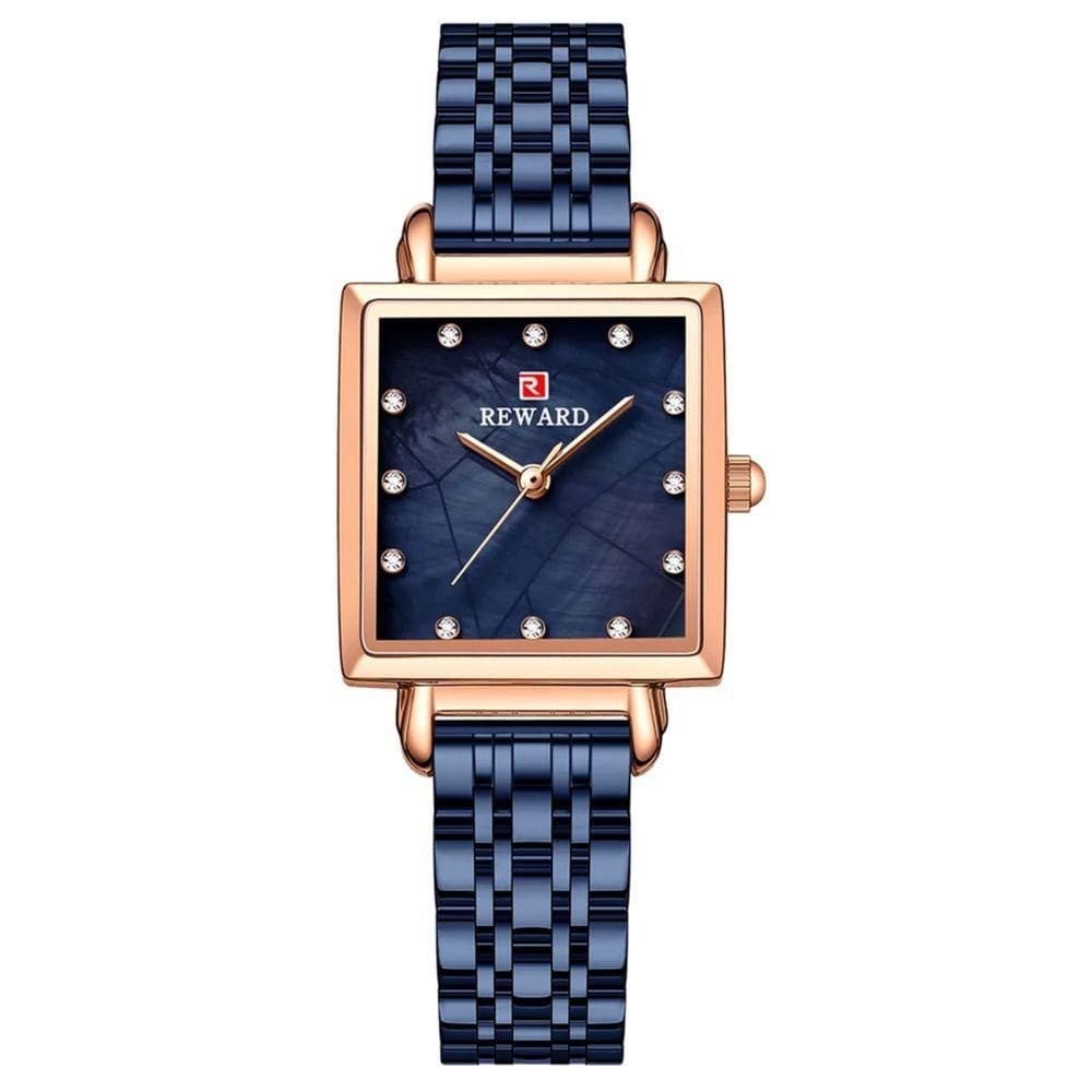 Relógio De Pulso De Quartzo Quadrado Feminino Impermeável Com Strass Elegante Azul