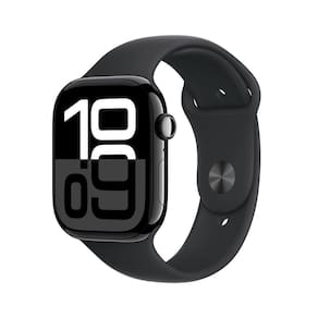 Apple Watch Series 10 GPS • Caixa preta brilhante de alumínio – 46 mm • Pulseira esportiva preta – P/M