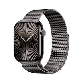 Apple Watch Series 10 GPS + Cellular • Caixa ardósia de titânio – 46 mm • Pulseira ardósia estilo milanês – P/M