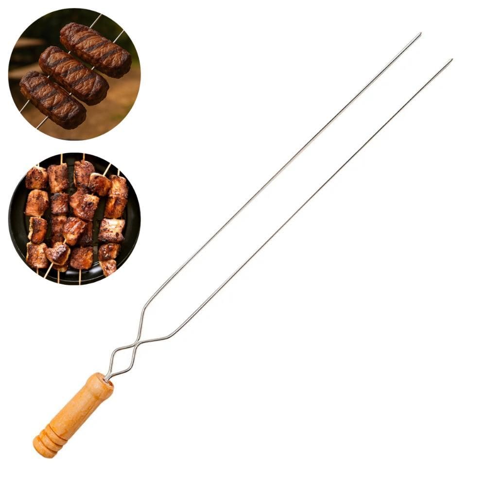 Espeto Duplo Para Churrasco 45cm Alumínio Cabo de Madeira Metalmig