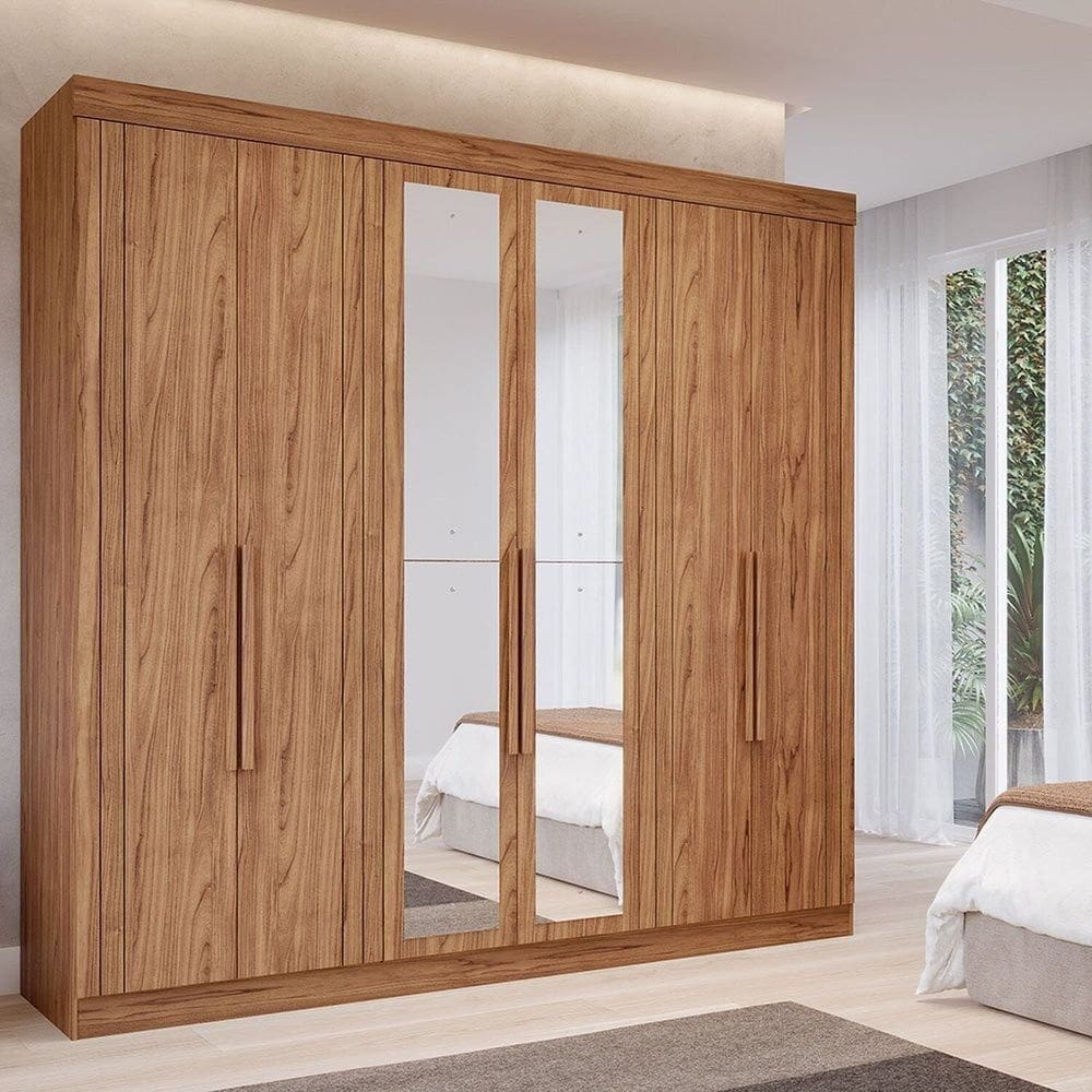 Guarda-roupa Casal 6 Portas com 4 Espelhos e 6 Gavetas 234cm 100% Mdf Boston Espresso Móveis Cinamomo