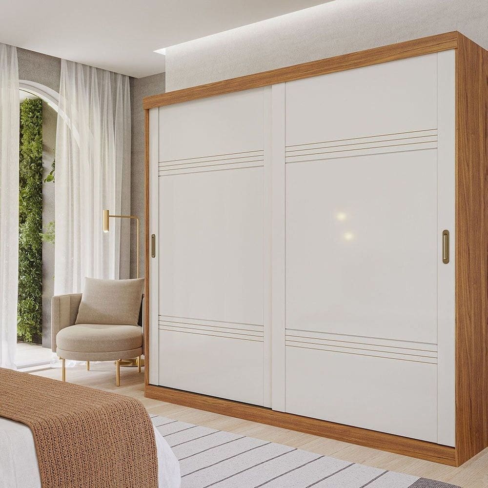 Guarda-roupa Casal 2 Portas de Correr 243cm 100% Mdf Marsala Espresso Móveis Cinamomo/Off White