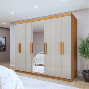 Guarda-roupa 8 Portas 4 Gavetas 100% Mdf Andara Amêndoa Clean/Off White