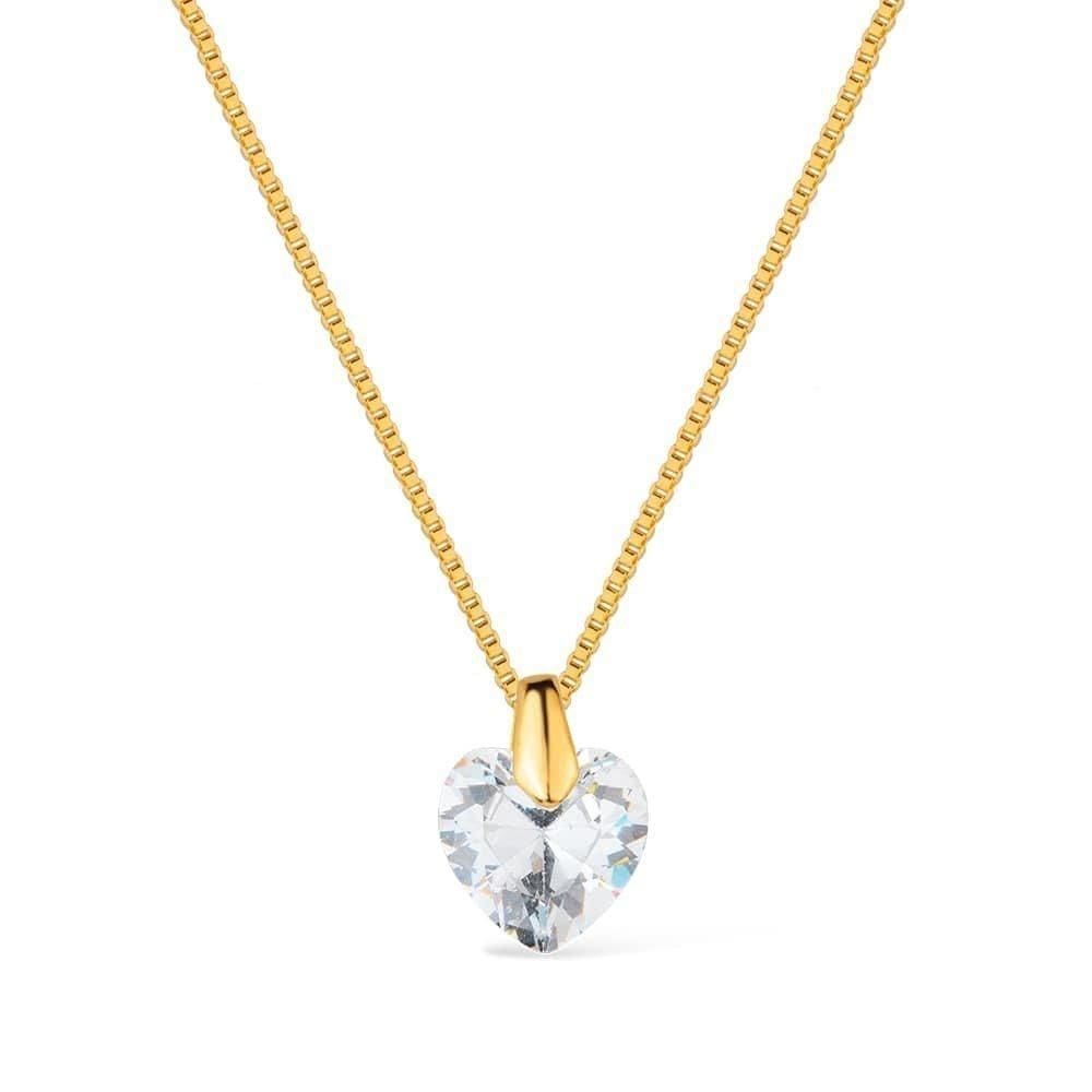 Colar Dourado De Coração Em Cristal