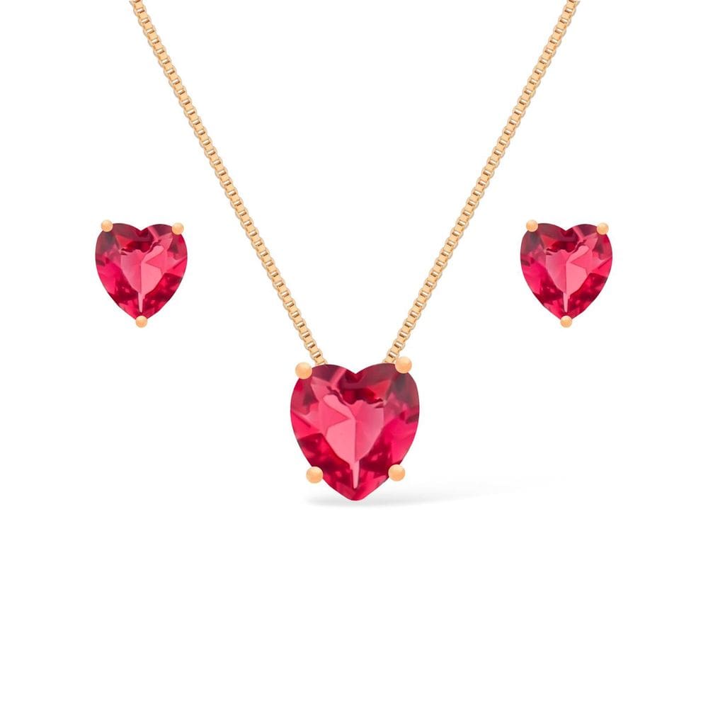 Conjunto Dourado De Coração Vermelho