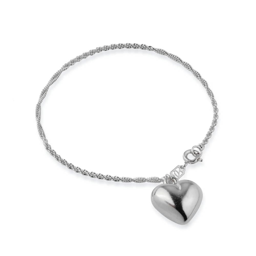 Pulseira Prateada De Cordão Baiano Com Coração