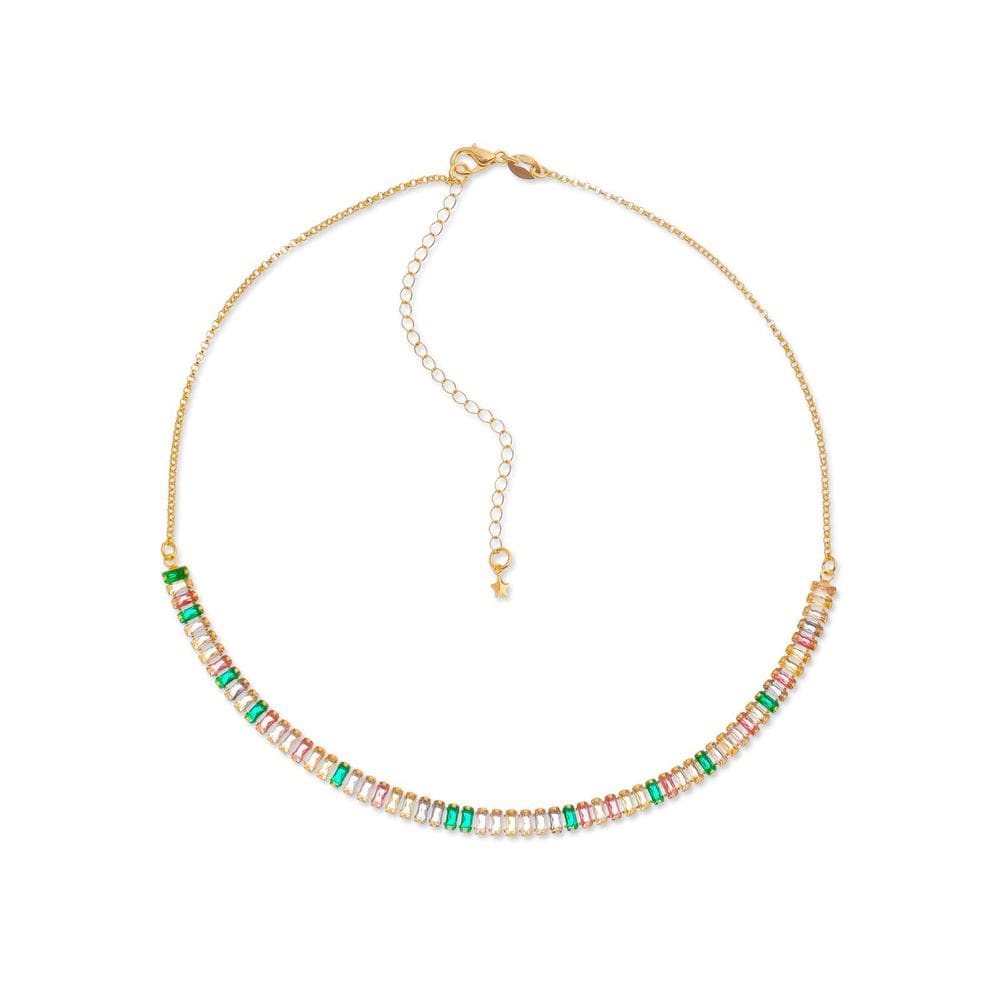 Colar Dourado Chocker De Pedras Coloridas