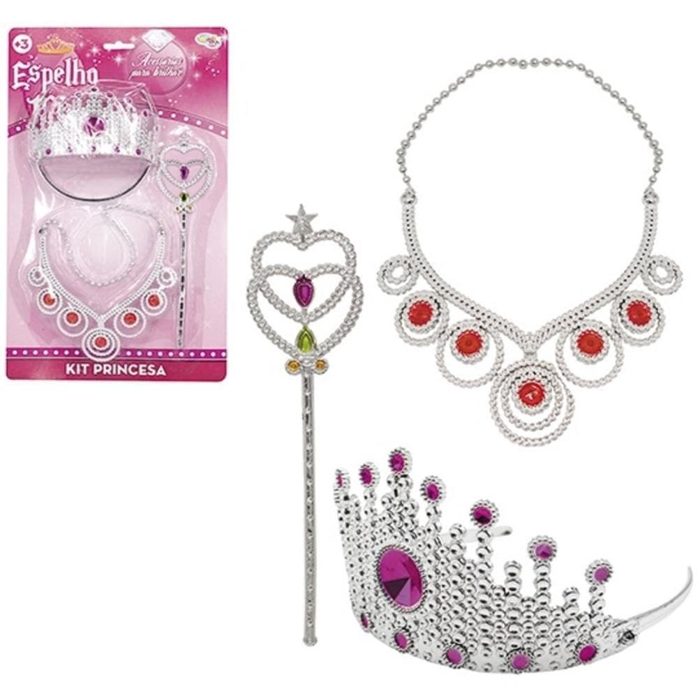 Kit Acessórios Princesa Com Coroa, Varinha E Colar Luxo