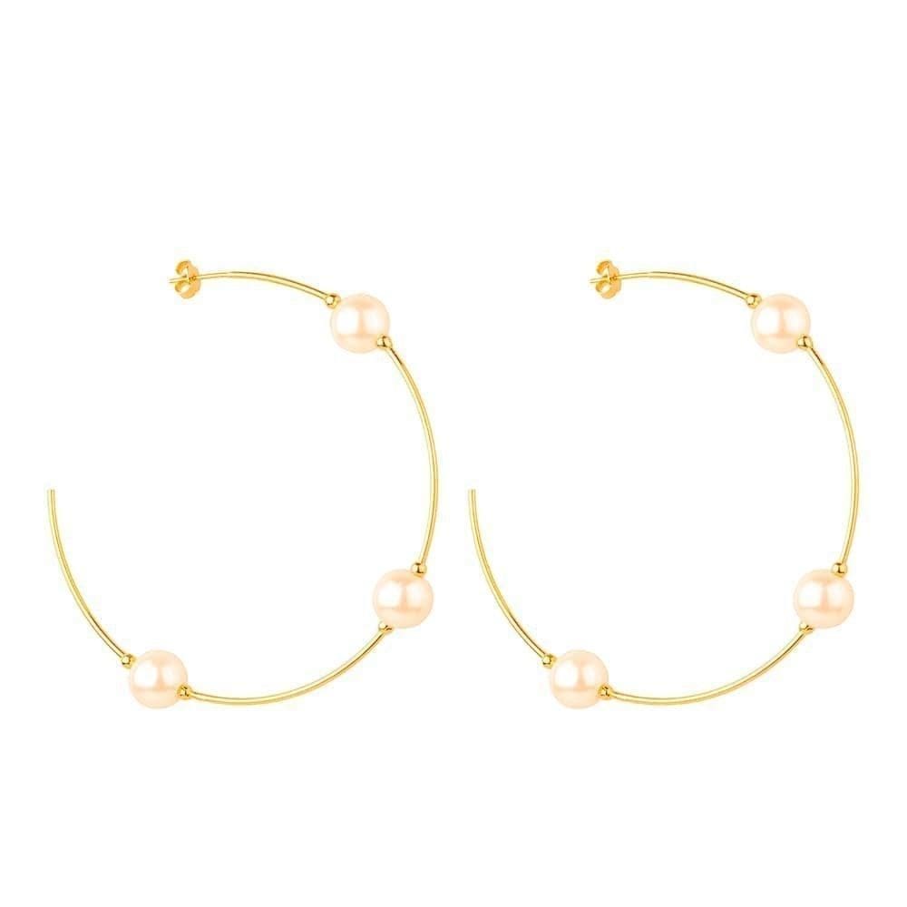 Brinco Dourado De Argola Grande Com Pérolas