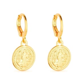 Brinco Dourado De Argolinha Com Medalha Religiosa