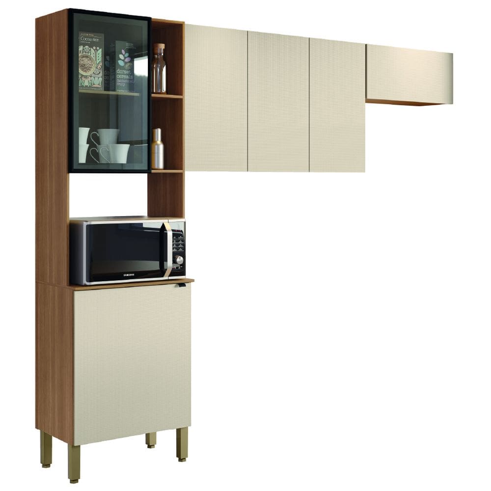 Armário de Cozinha Completa 6 Portas com Vidro e Nicho Para Micro Ondas Plus Kit`s Paraná