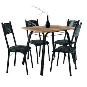 Conjunto de Mesa Sala de Jantar Lotus com 4 Cadeiras Tampo Retangular Madeirado 91cm Preto Floral Artefamol