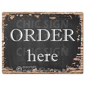 Placa de metal Chic Sign Order Here Rustic Vintage 23x30cm