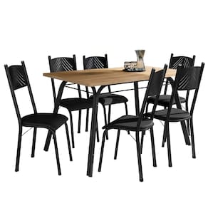 Conjunto de Mesa Sala de Jantar Lotus com 6 Cadeiras Tampo Madeirado 1,36m Preto Artefamol