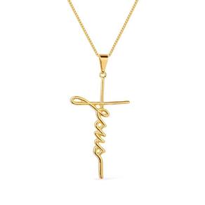 Colar Dourado Religioso De Cruz Jesus