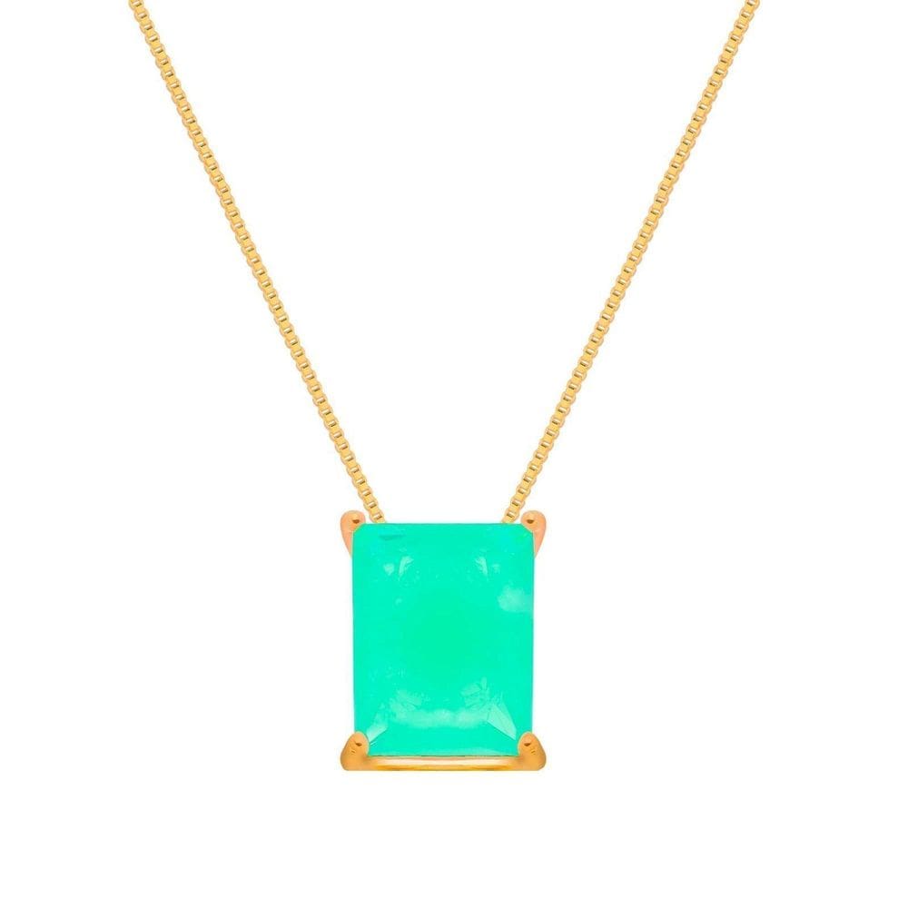 Colar Dourado De Pedra Retangular Verde