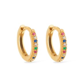 Brinco Dourado De Argolinha Com Pedras Coloridas