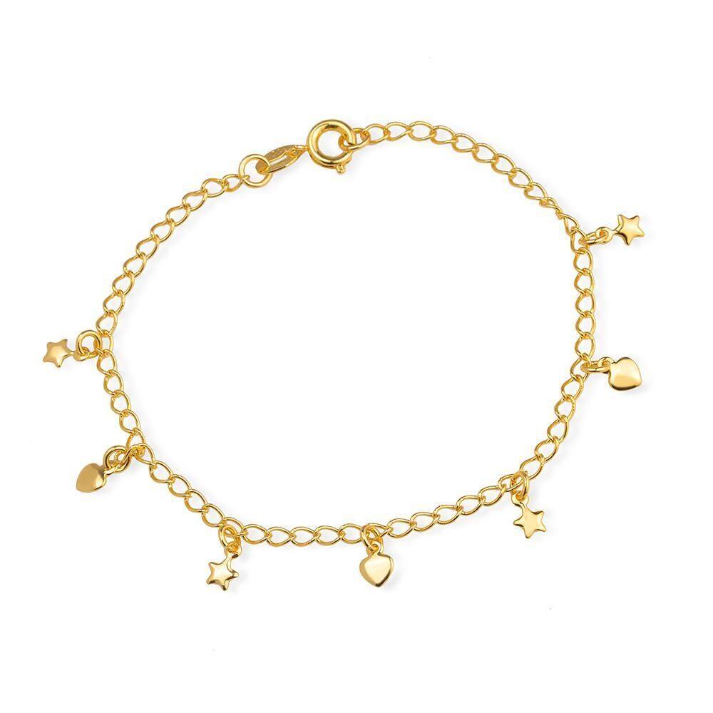 Pulseira Dourada Com Pingentes De Coração E Estrela