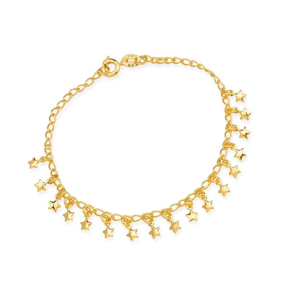 Pulseira Dourada Chuveirinho Com Pingentes De Estrela