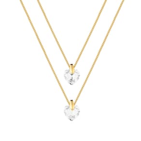 Colar Dourado Duplo De Coração Em Cristal