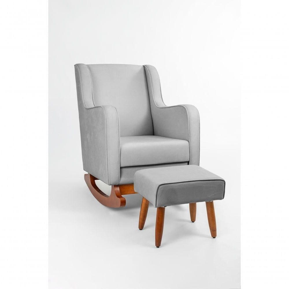 Poltrona De Amamentação Balanço C/ Puff Suede Cinza - Lahome Decor