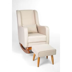 Poltrona De Amamentação Com Balanço Encosto Alto Linho Bege - Lahome Decor