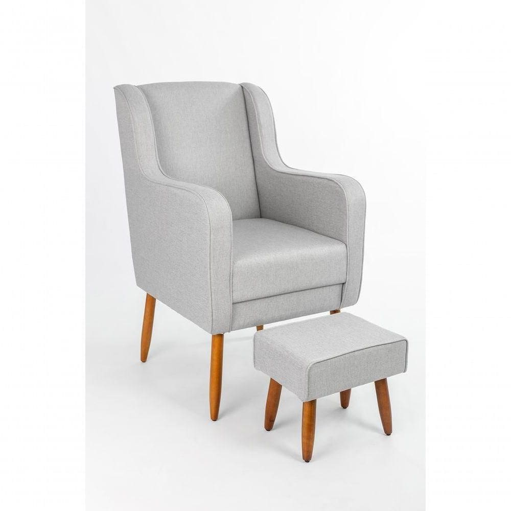 Poltrona De Amamentação C/ Puff Pés Palito Linho Cinza - Lahome Decor