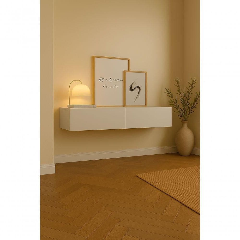 Aparador Bancada 110cm Suspenso 2 Gavetas Em Mdf Estilo Clássico Branco