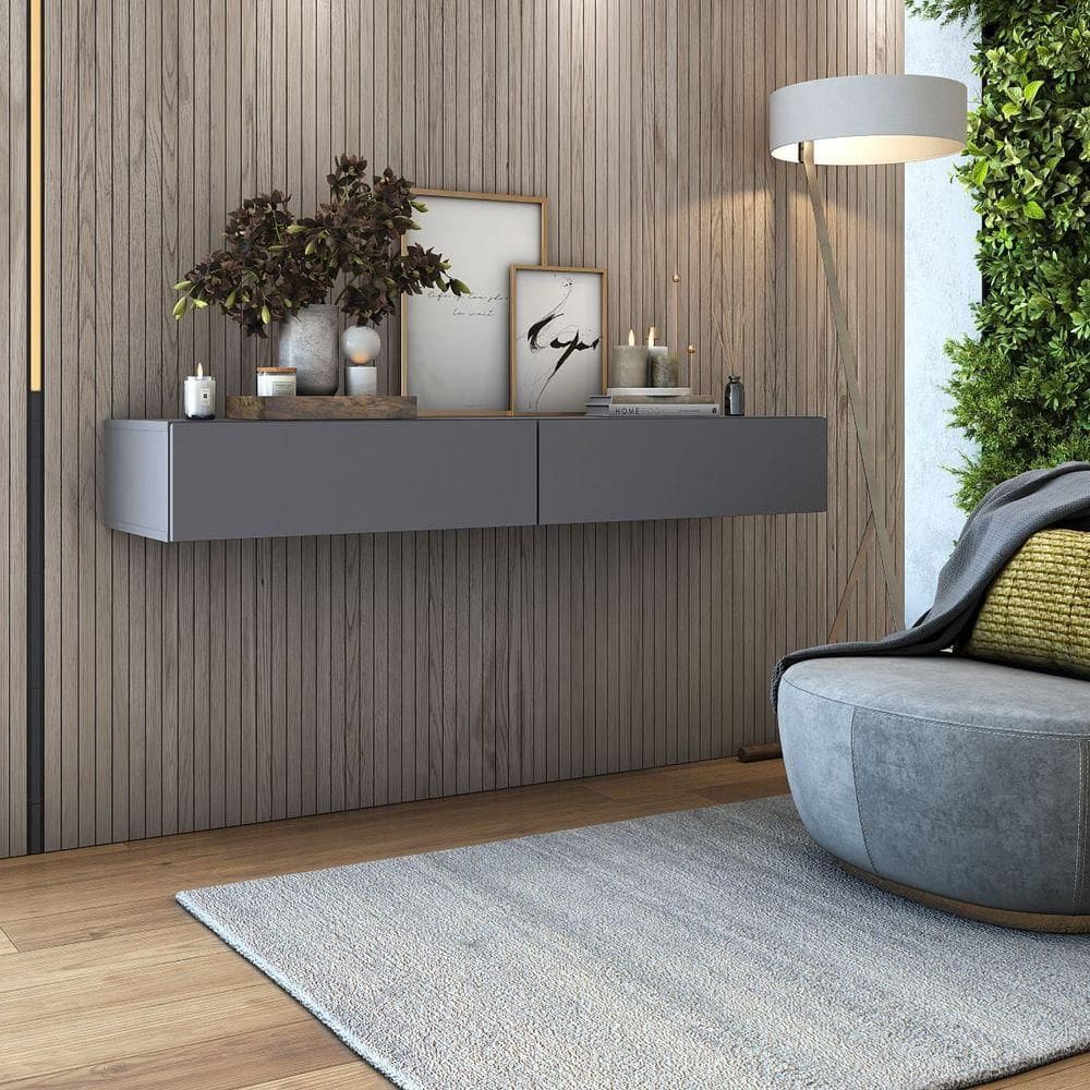 Aparador Buffet Suspenso 110cm Em Mdf Sala Hall De Entrada Cinza