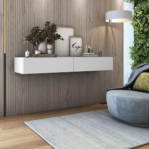 Aparador Buffet Suspenso 110cm Em Mdf Sala Hall De Entrada Branco