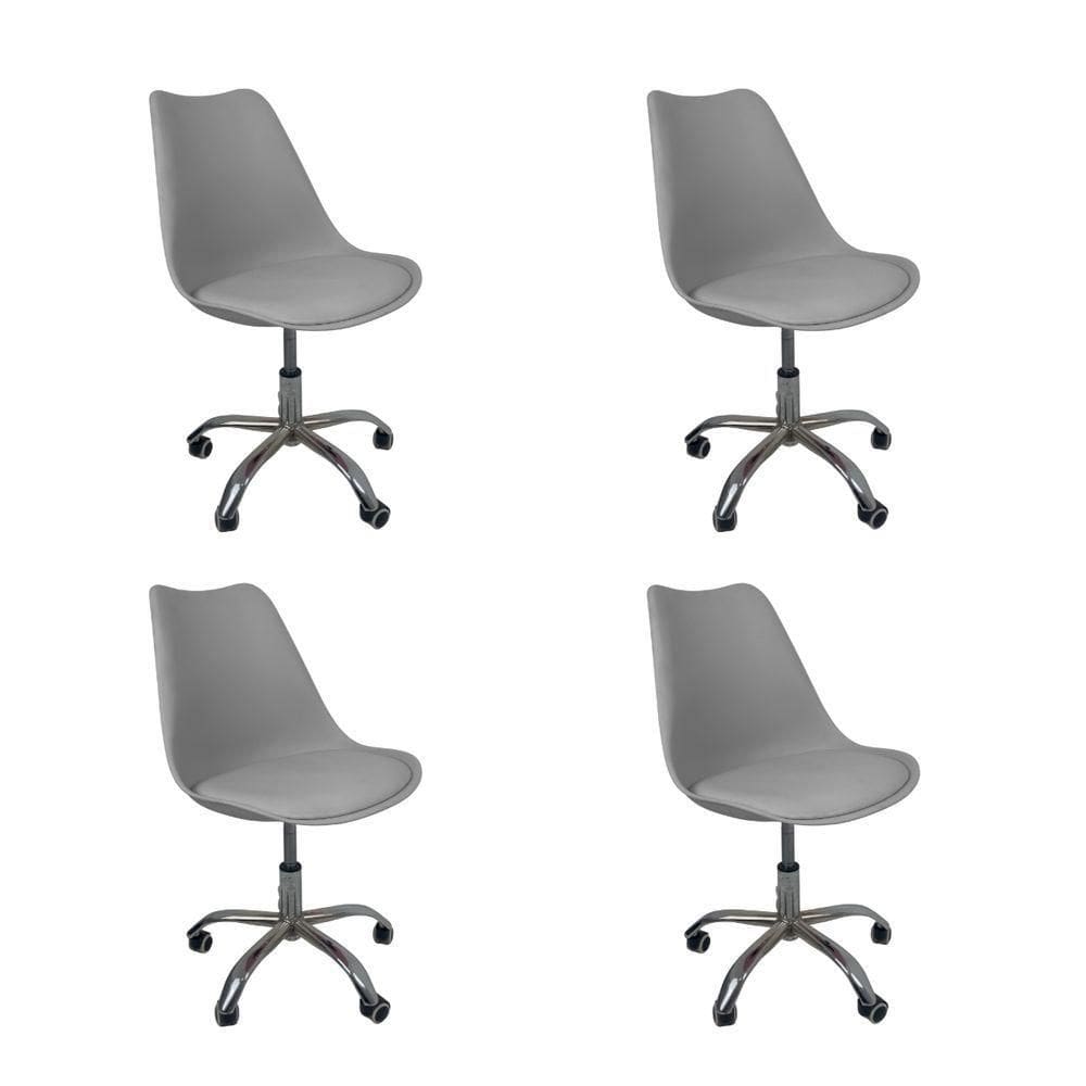 Kit 4 Cadeiras Office Base Cromada Com Rodizio Giratória Saarinen Cinza