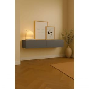 Aparador Bancada 110cm Suspenso 2 Gavetas Em Mdf Estilo Clássico Cinza