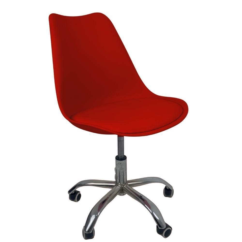 Cadeira Office Base Cromada Com Rodizio Giratória Saarinen Vermelho