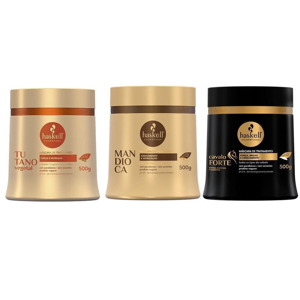 Kit Máscaras Cavalo Forte Tutano Mandioca 500Gr Haskell