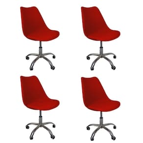 Kit 4 Cadeiras Office Base Cromada Com Rodizio Giratória Saarinen Vermelho