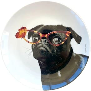 Prato De Porcelana Cachorro Pug Juaninha And Butterfly - 24 Cm