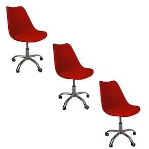 Kit 3 Cadeiras Office Base Cromada Com Rodizio Giratória Saarinen Vermelho
