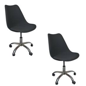 Kit 2 Cadeiras Office Base Cromada Com Rodizio Giratória Saarinen Preto